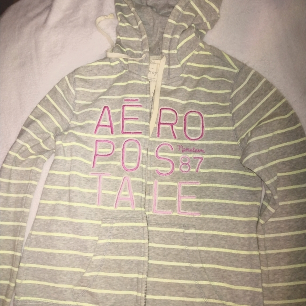 Aeropostale Gray and Light Yellow Striped Hoodie